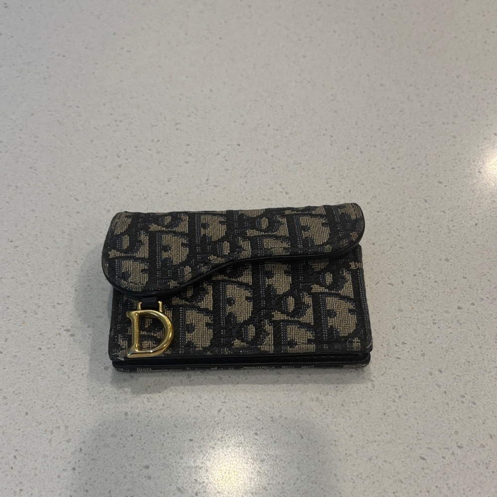 Dior Blue and Tan Monogram Card Holder